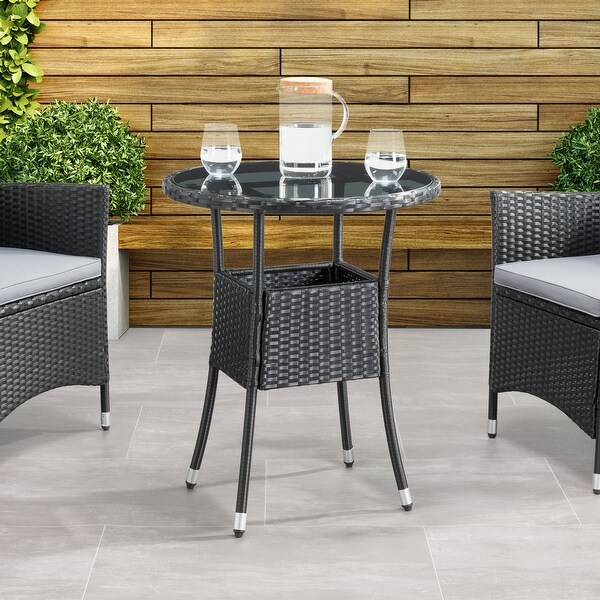 CorLiving Parksville Black Rattan Bistro Table