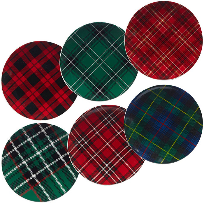 Certified International Christmas Plaid 6-Pc. Dessert Plate asst.