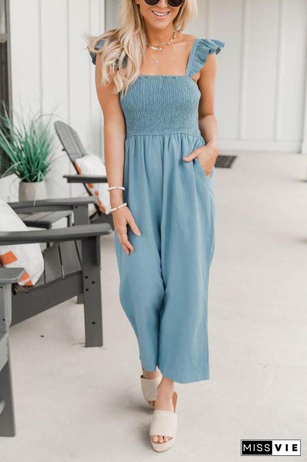 Perfectly Poised Smocked Detail Jumpsuit