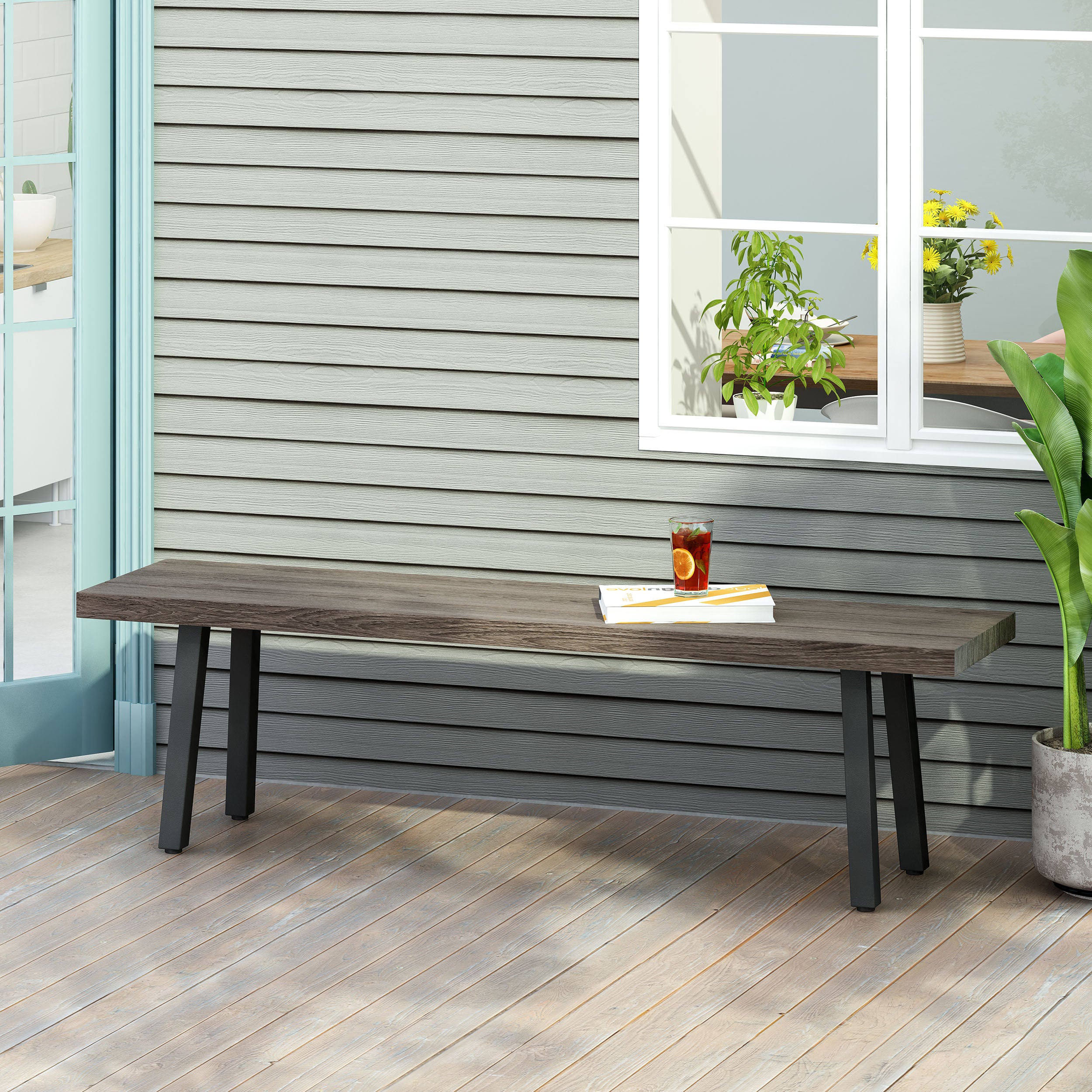 Altair Outdoor Modern Industrial Aluminum Dining Bench