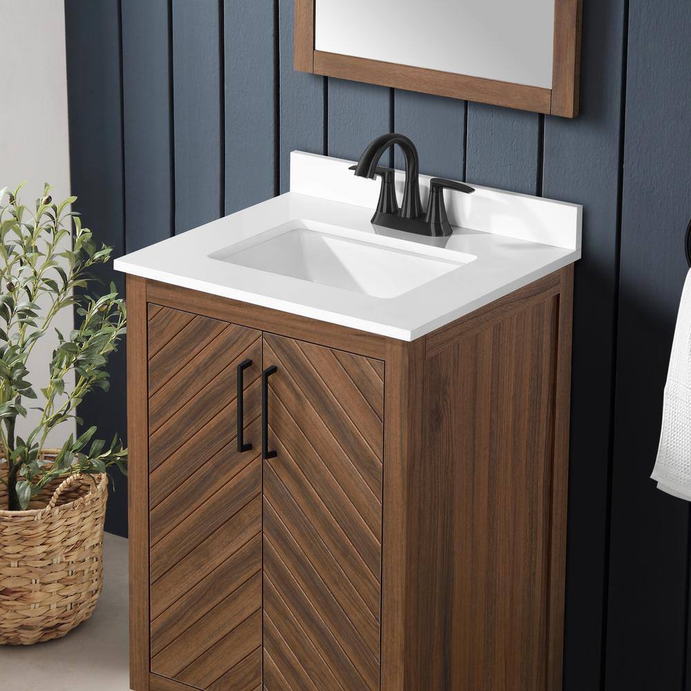 Glacier Bay Huckleberry 24 in. W x 19 in. D x 34.50 in. H Freestanding Vanity in Spiced Walnut with White Engineered Stone Top Huckleberry24SW