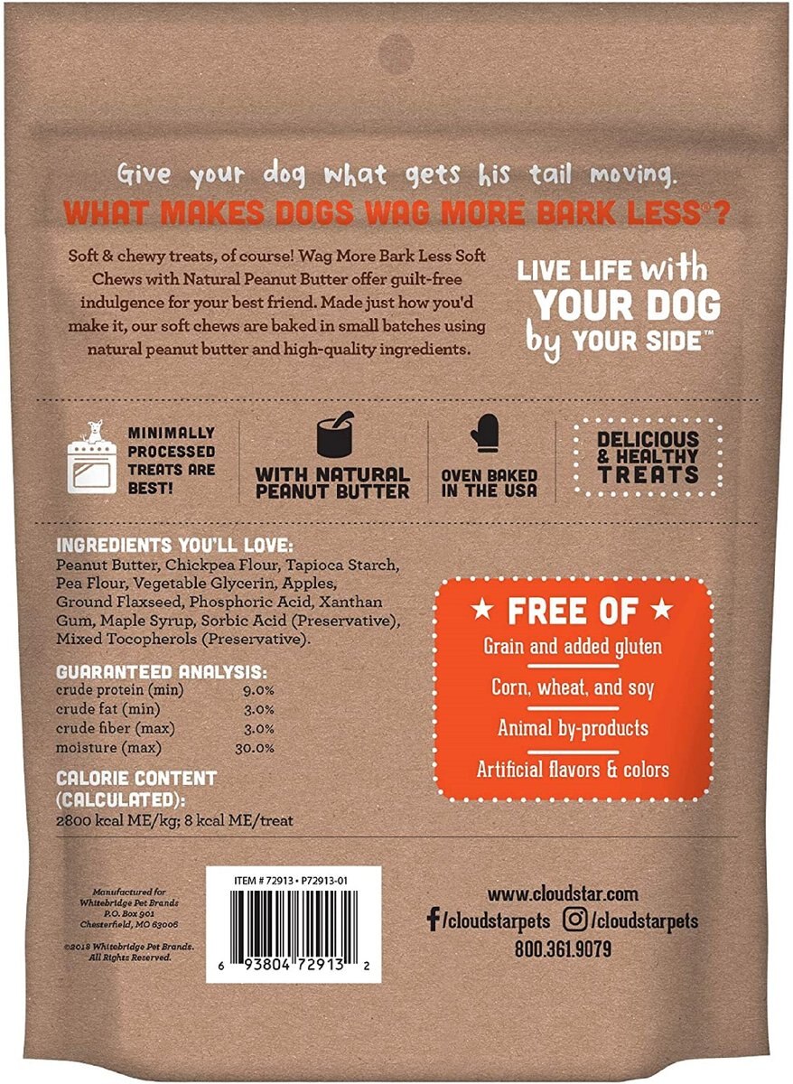 Cloud Star Wag More Bark Less Soft Chews with Peanut Butter Grain-Free Dog Treats