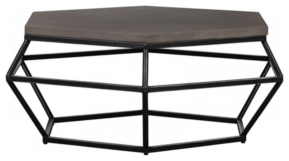 Stacy Modern Concrete and Black Metal Coffee Table   Industrial   Coffee Tables   by Rustic Home Furniture Deco  Houzz