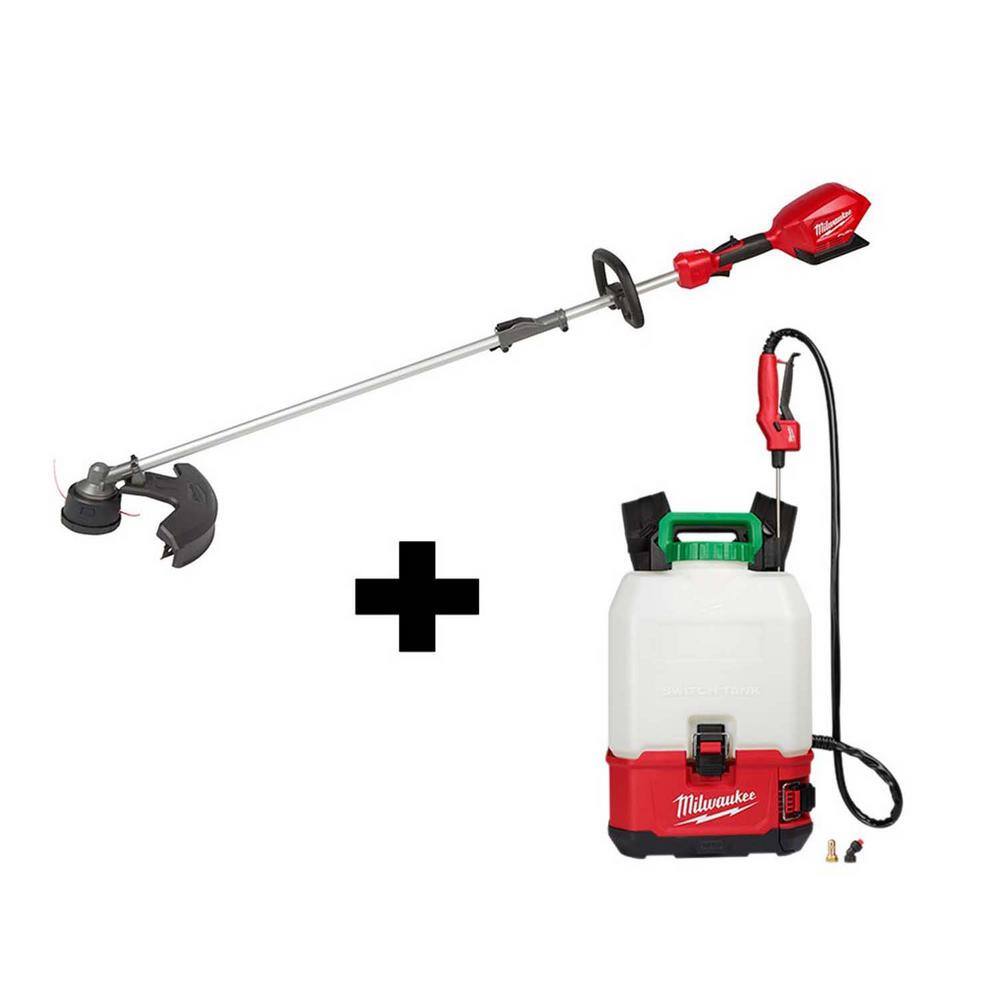 MW M18 18-Volt Lithium-Ion Cordless Switch Tank Backpack Pesticide Sprayer and FUEL QUIK-LOK String Grass Trimmer Combo Kit 2825-20ST-2820-20PS