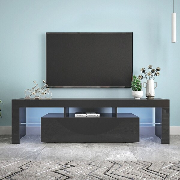 63''L Matt Laminate Finish LED TV Stand Cabinet with 2 Doors，up to 70''