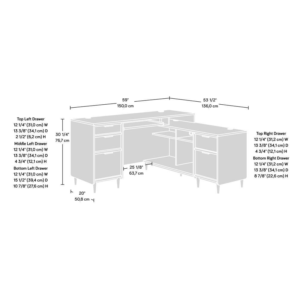 SAUDER Clifford Place 59.055 in. L-Shape Jet Acacia Computer Desk with Keyboard Shelf 429503