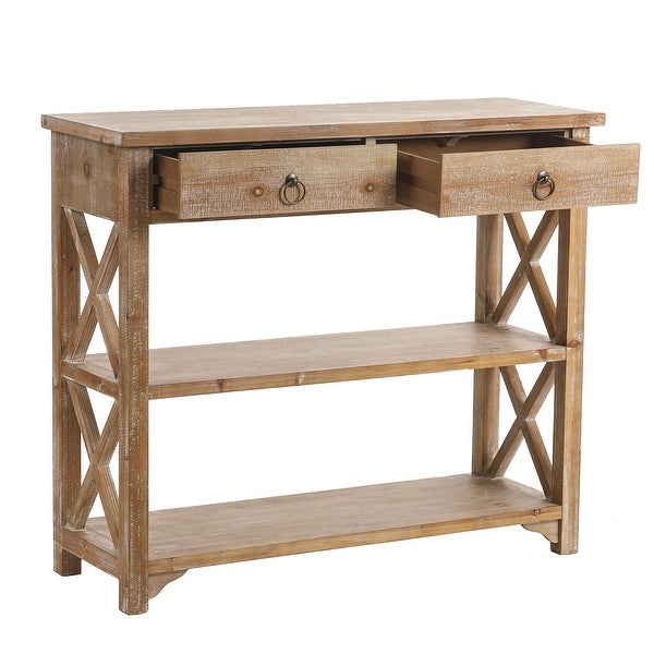 Natural Wood Storage Console Table with 2-Drawer and 2-Shelf - 34.06