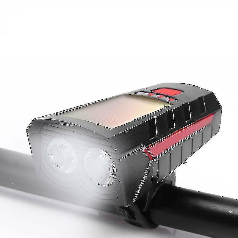 Solar Powered Usb Rechargeable Led Bicycle Headlight Bike Head Light Lamp + Horn-cl.