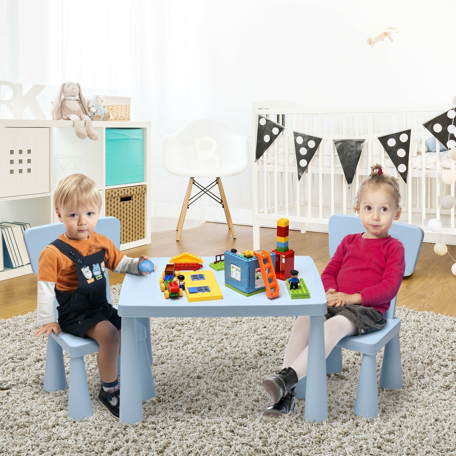 Costzon Kids Table and Chair Set, 3-Piece Set Toddler Furniture for Reading, Drawing