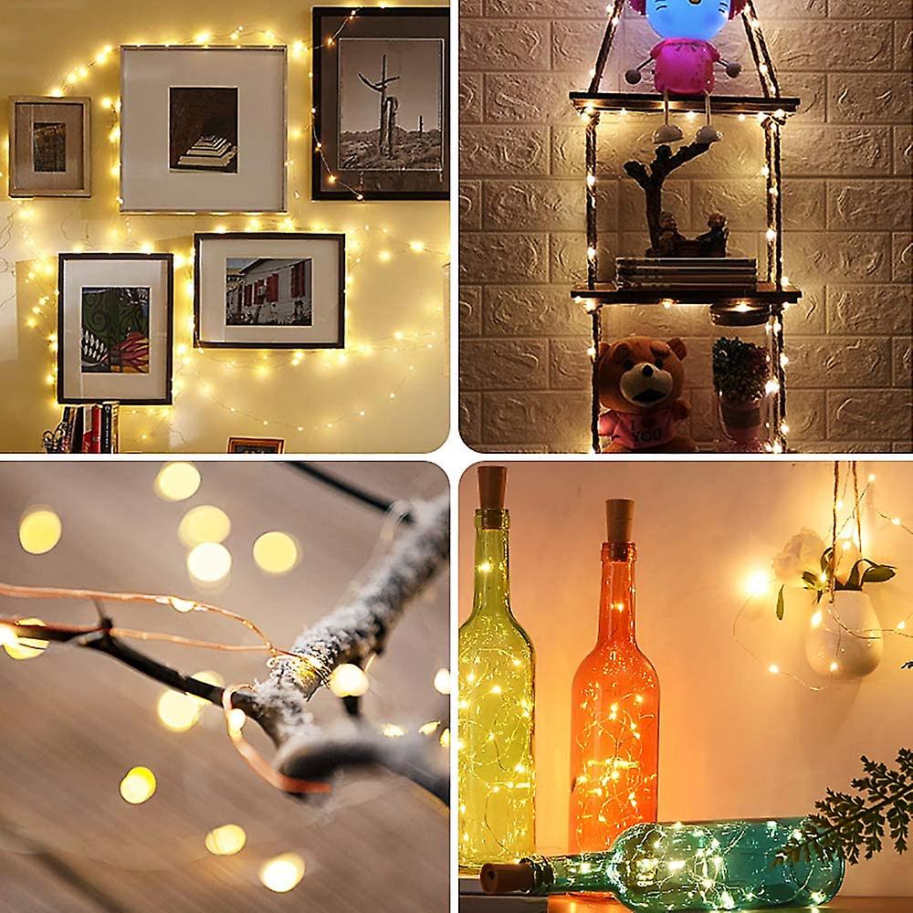 8pcs 5m 50led String Fairy Lights Battery Operated Warm White， Flexible Copper Wire Waterproof Starry Lights For Romantic Lightsfun Bedroom Curtain Fe