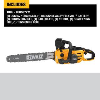 DW 60-Volt Maximum 20 in. Brushless Battery Powered Chainsaw Kit with Flexvolt 4Ah and 12Ah Batteries and Charger DCCS677Y1WCB612