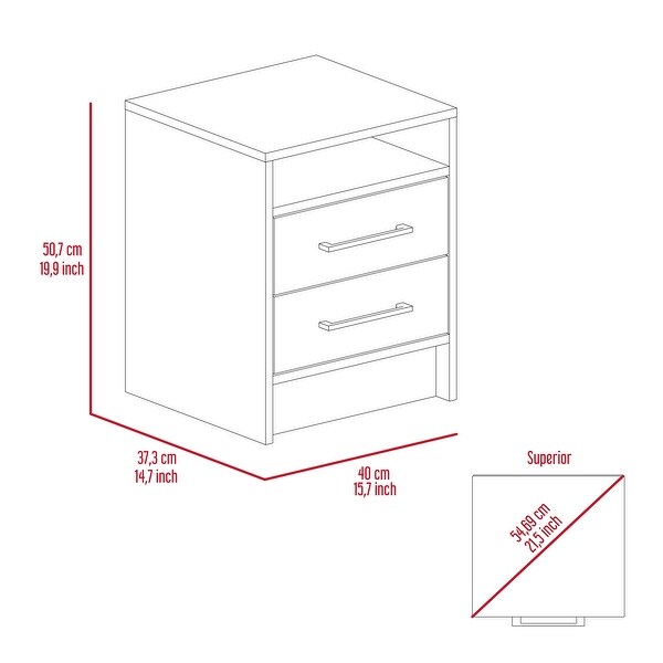 Minimalist Nightstand with 2-Drawer 1-Shelf， Superior Top， Bedside Table， Suitable for Any Bedroom or Living Room - - 37846988