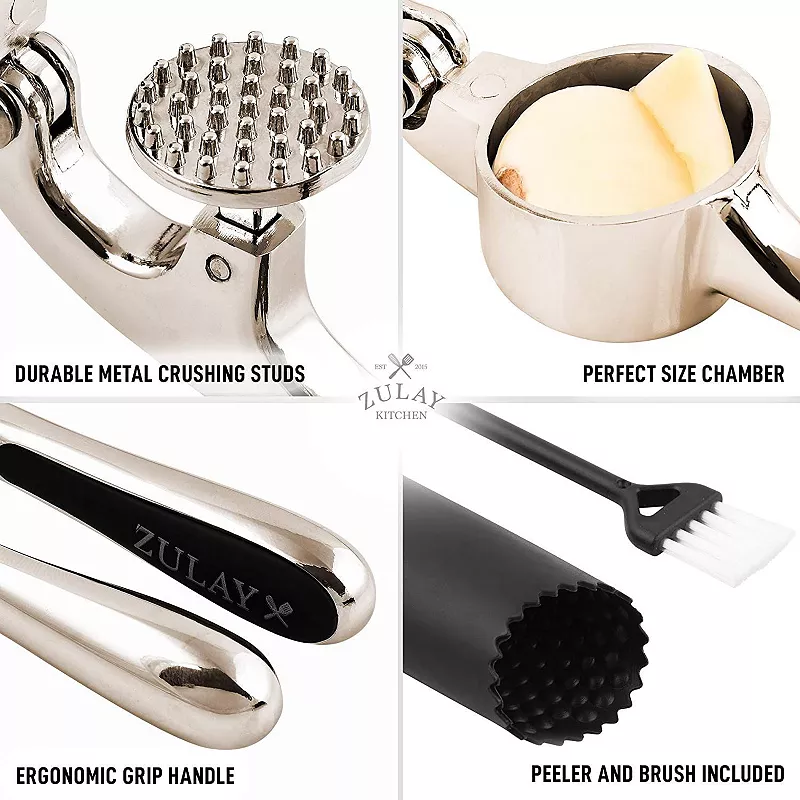 Garlic Press and Peeler Set With Silicone Peeler and Brush