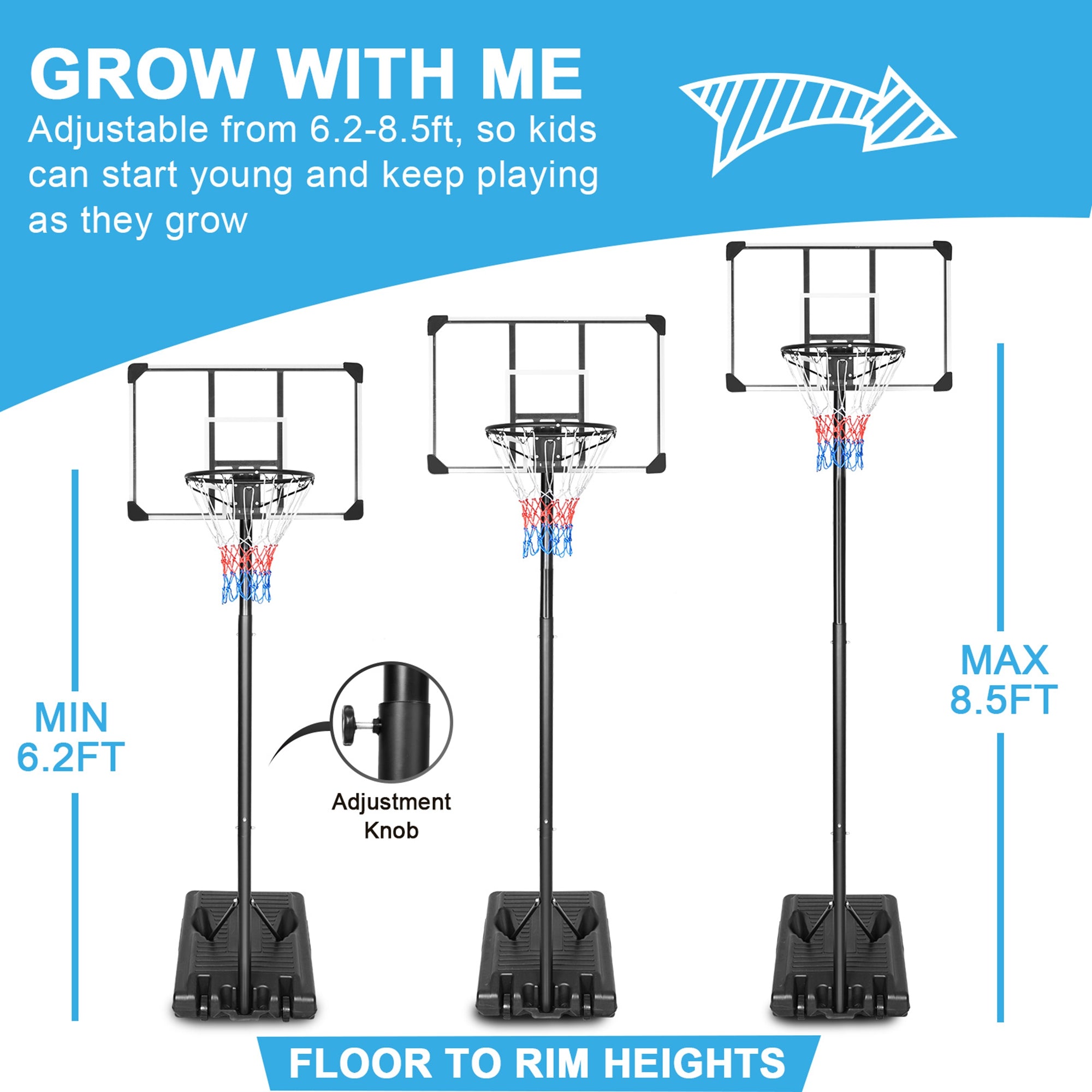 KL KLB Sport Portable Height Adjustable 36” Basketball Hoop Stand Backboard System for Kids Outdoor with Wheels