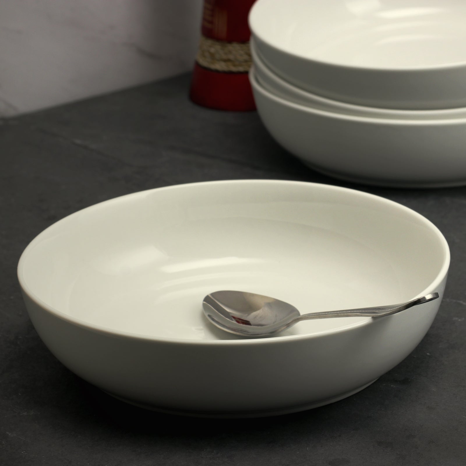 Gibson Home 4 Piece Set of Extra Wide 8.5 Dinner and Serving Bowls in White