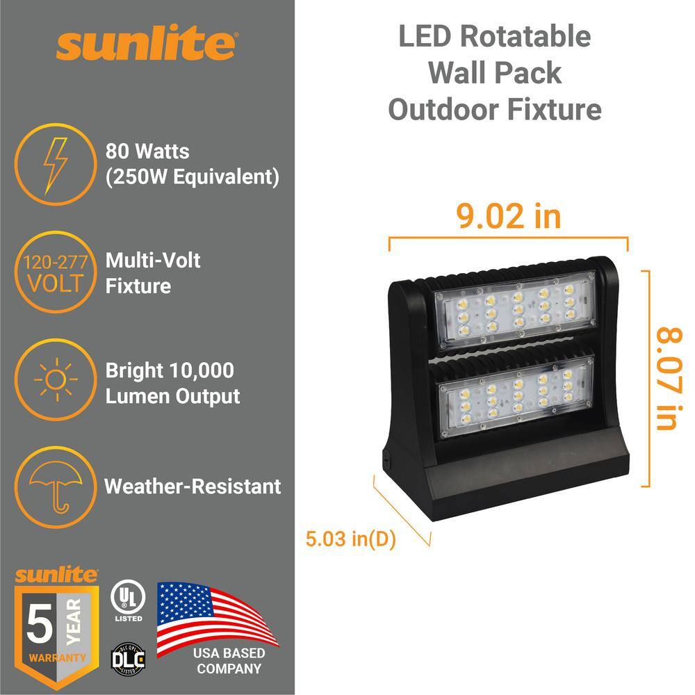 Sunlite 250-Watt Equivalent Integrated LED Black Dimmable Outdoor Rotatable Wall Pack Light Tunable 3000K 4000K 5000K HD04026-1