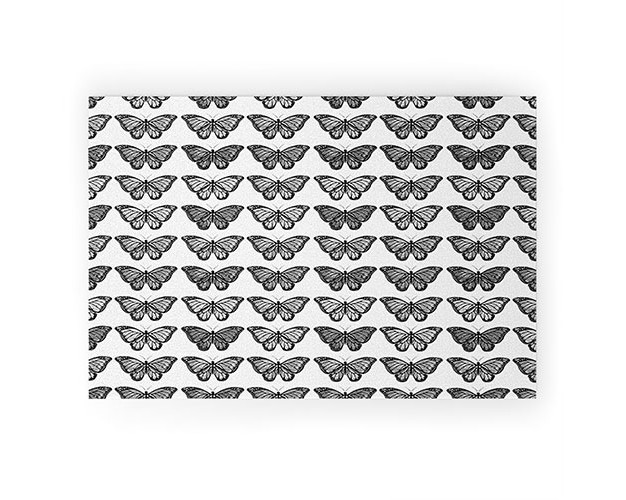 Avenie Monarch Butterfly Black And White Looped Vinyl Welcome Mat Society6