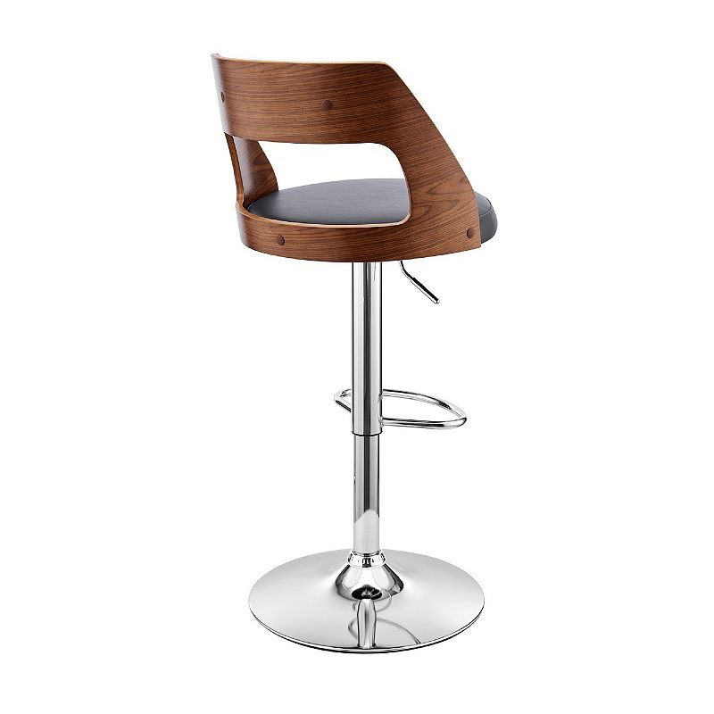 Adjustable Barstool with Open Wooden Back， Black and Gray