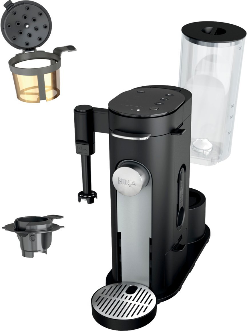 Ninja PB051 Pods and Grounds Specialty Single-Serve Coffee Maker， K-Cup Pod Compatible with Built-In Milk Frother - Black