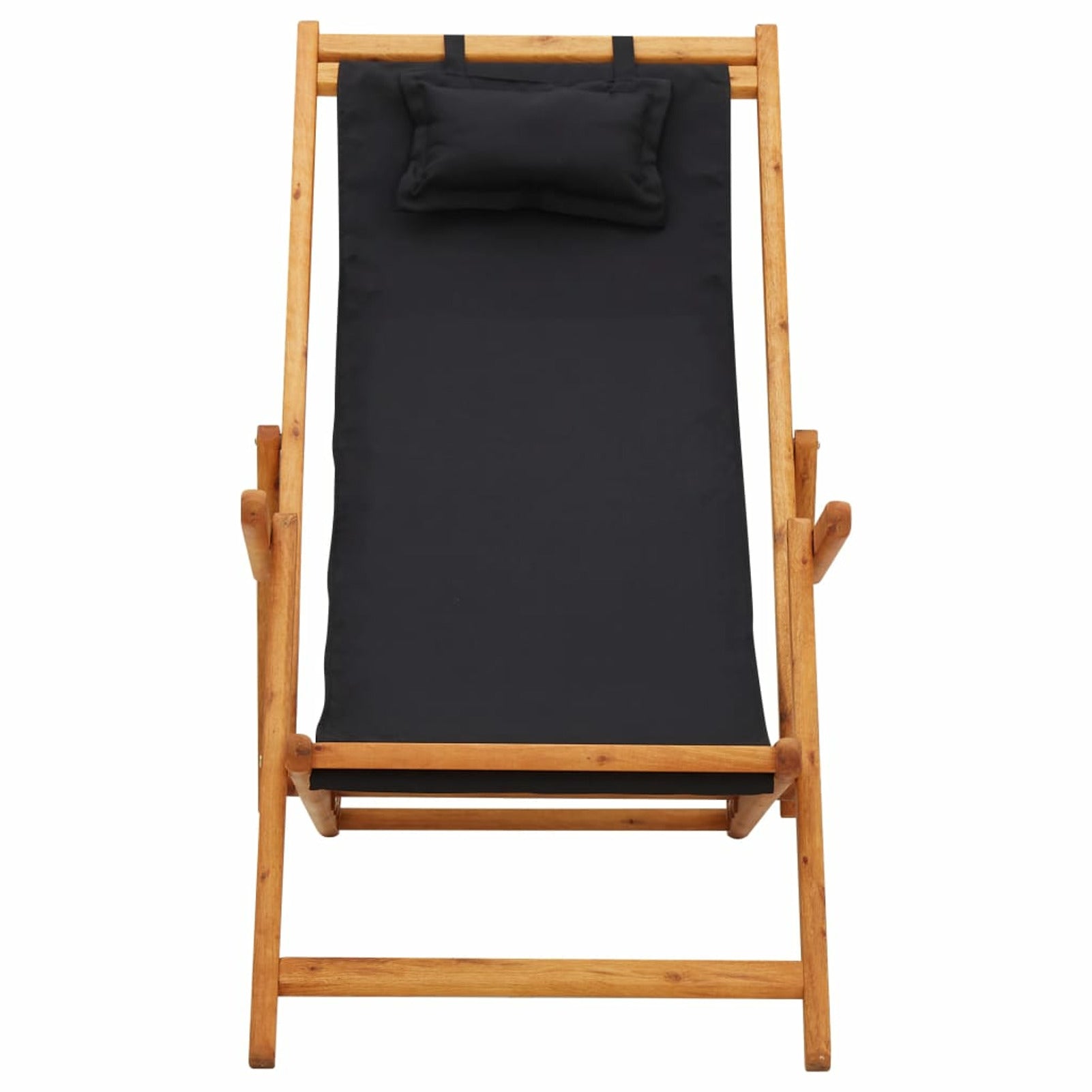 Tomshine Folding Beach Chair Solid Eucalyptus Wood and Fabric Black