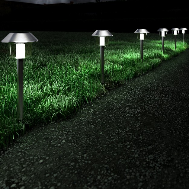 Nature Spring Set Of 6 Stainless Steel Solar Pathway Lights 17 quot Silver