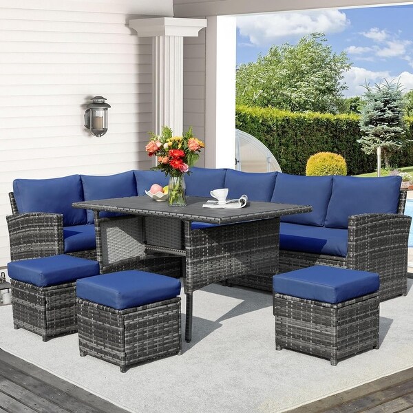 AECOJOY 7 Pieces Patio Furniture Set Outdoor Sectional Sofa Rattan Conversation Set