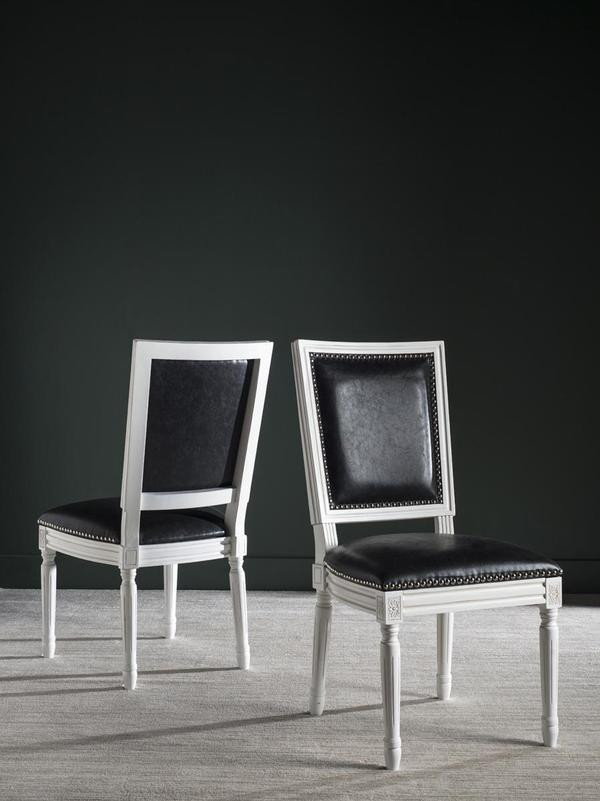 Cora 19  x27 x27H French Brasserie Leather Side Chair Set of 2 Silver Nail Heads Black   Modern   Dining Chairs   by Virgil Stanis Design  Houzz