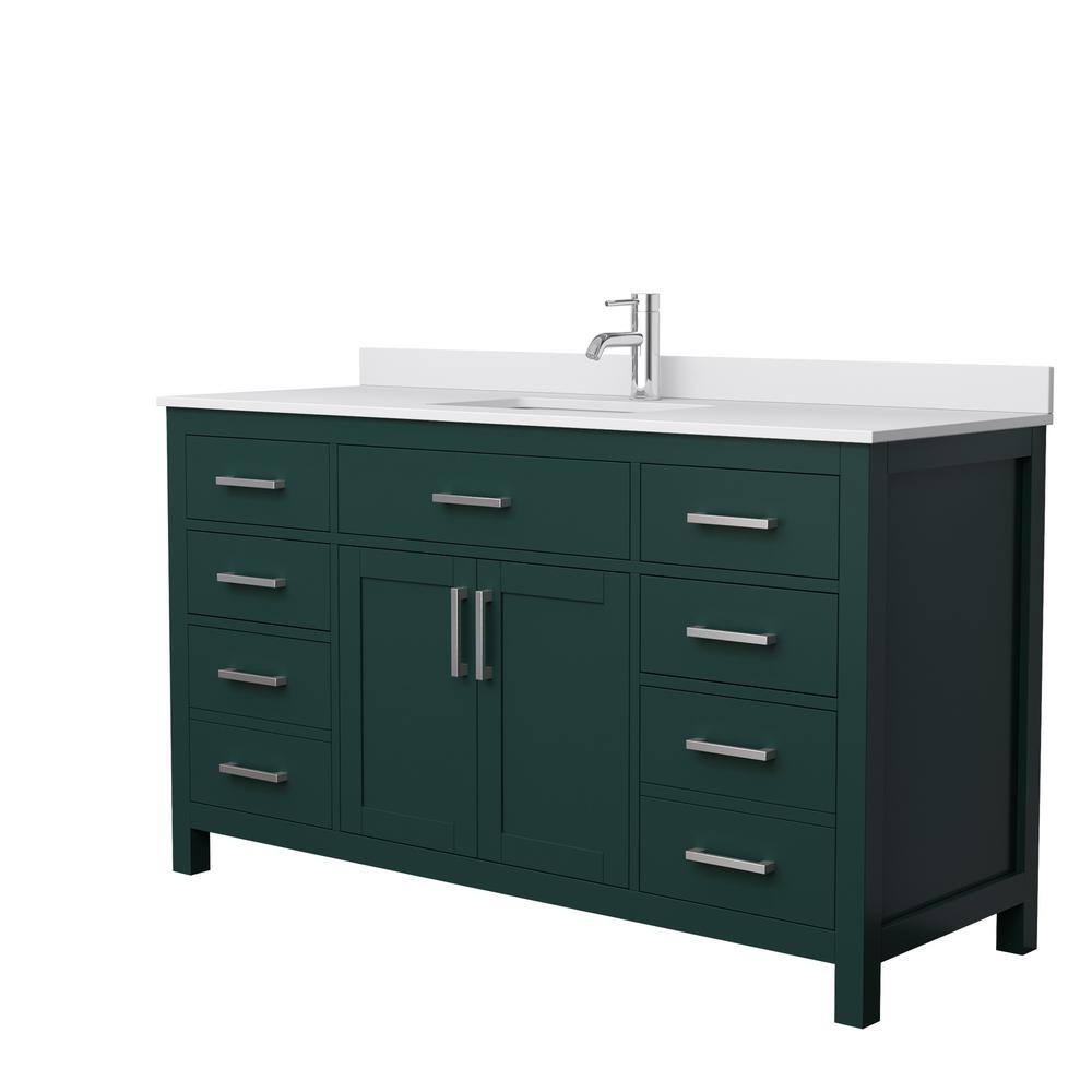 Wyndham Collection Beckett 60 in. W x 22 in. D x 35 in. H Single Sink Bathroom Vanity in Green with White Cultured Marble Top WCG242460SGEWCUNSMXX