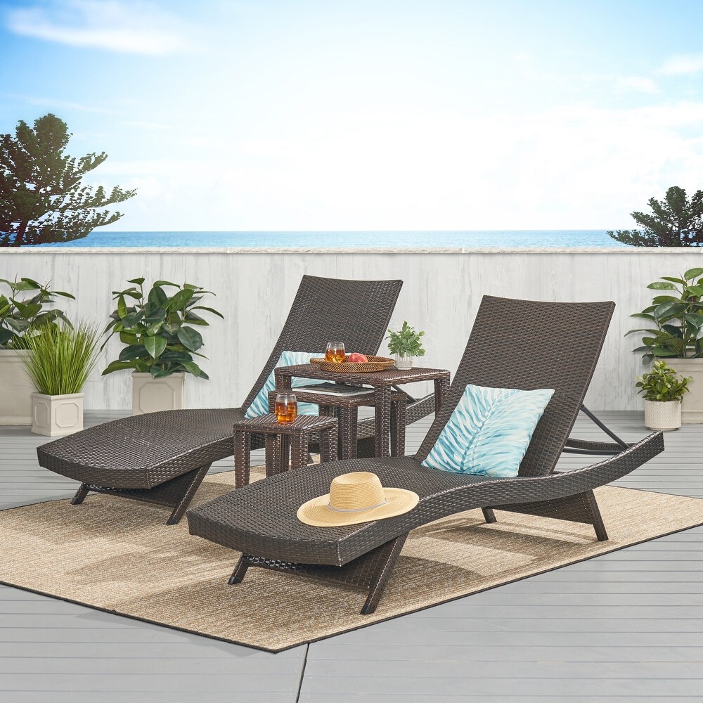 Outdoor Brown Wicker 5 piece Adjustable Chaise Lounge Set by Christopher Knight Home