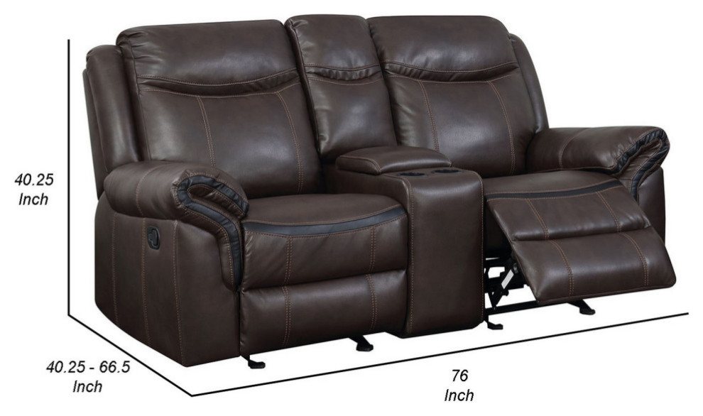 Glider Recliner Loveseat With Leatherette And Flared Padded Arms  Brown   Contemporary   Loveseats   by VirVentures  Houzz