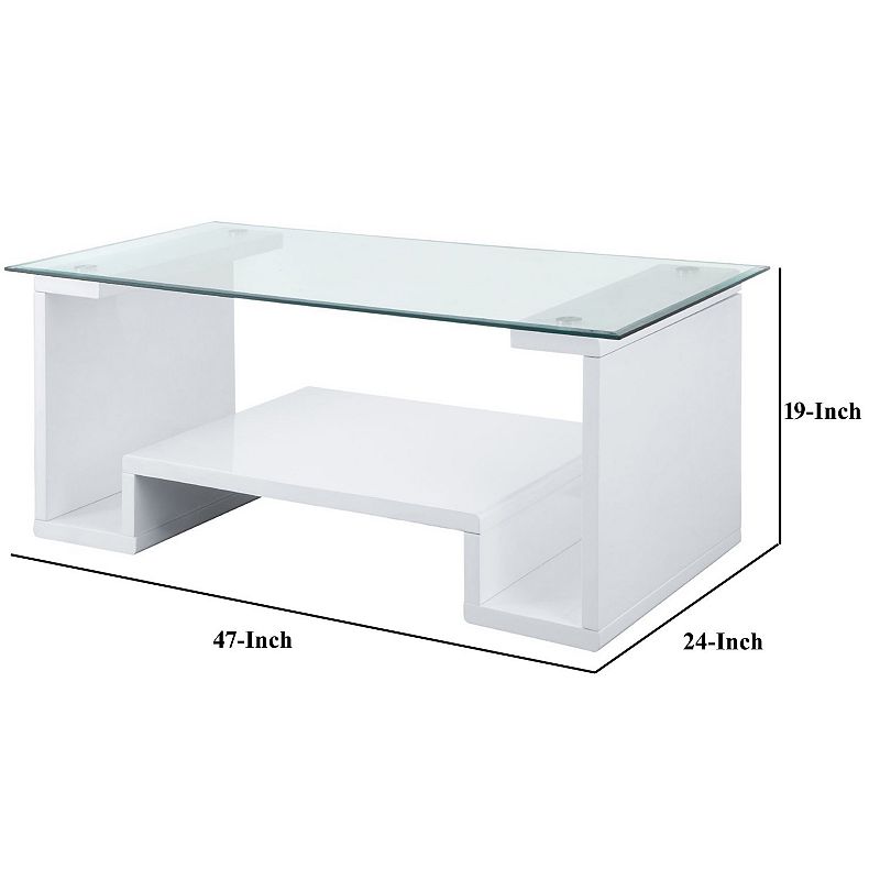 Coffee Table with High Gloss and Open Geometric Base， White