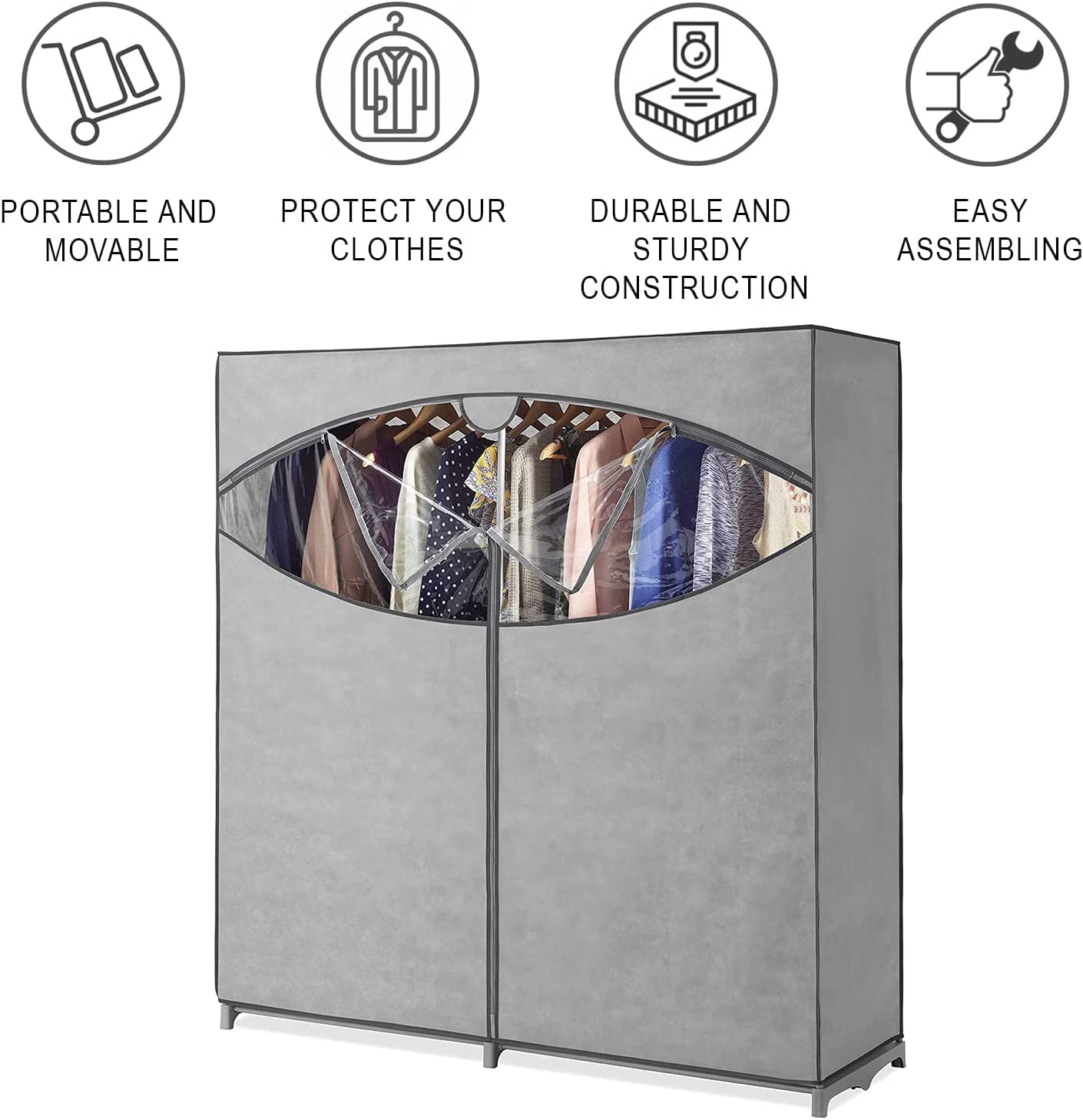 Portable Wardrobe Clothes Storage Closet - Hanging Rack - 60