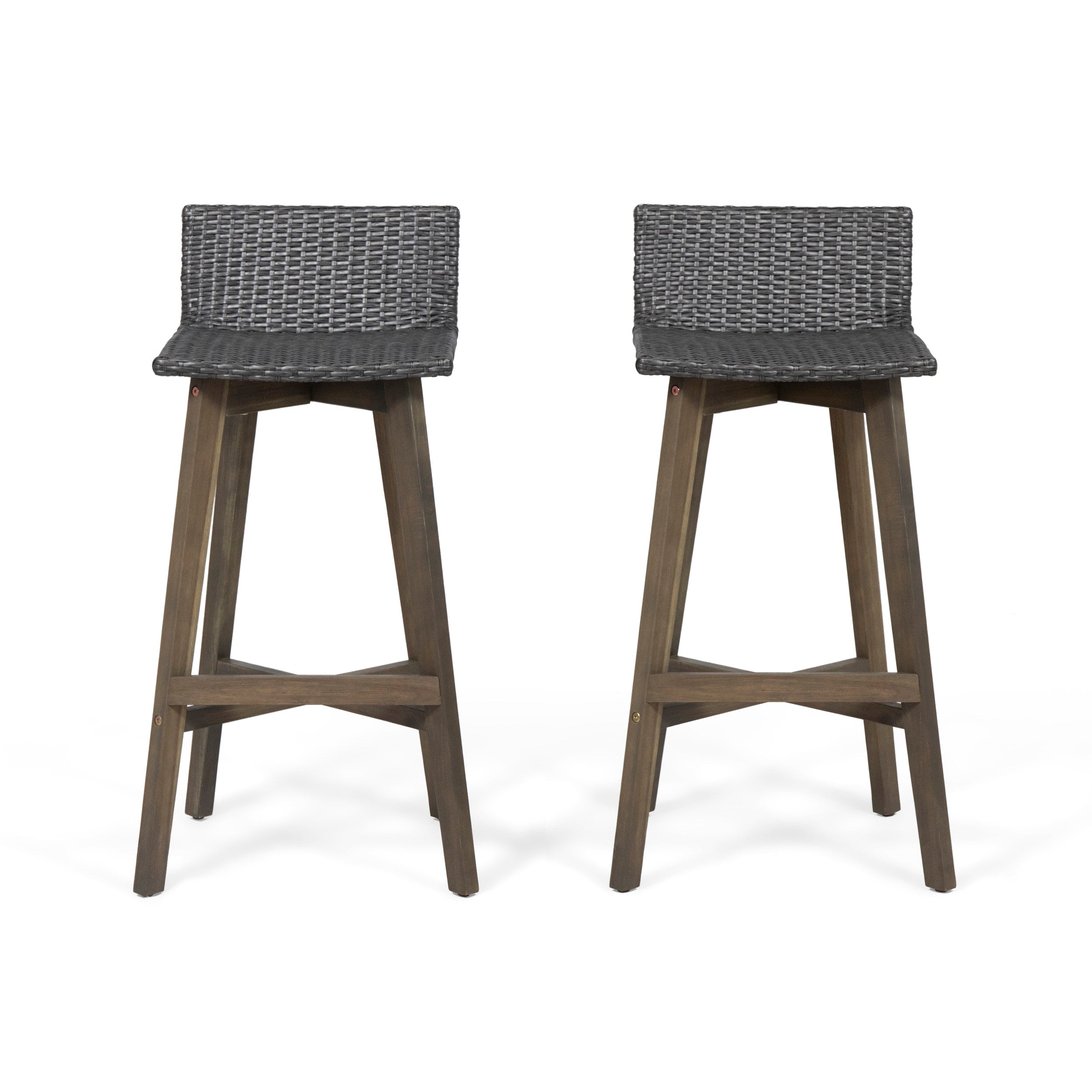 Bellagio Outdoor Acacia Wood & Wicker Barstools (Set of 2)