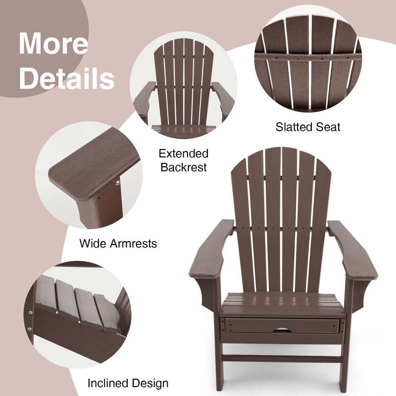 HDPE Adirondack Chair with Retractable Ottoman, Outdoor Chaise Lounge Chair for Lawn Pool Deck