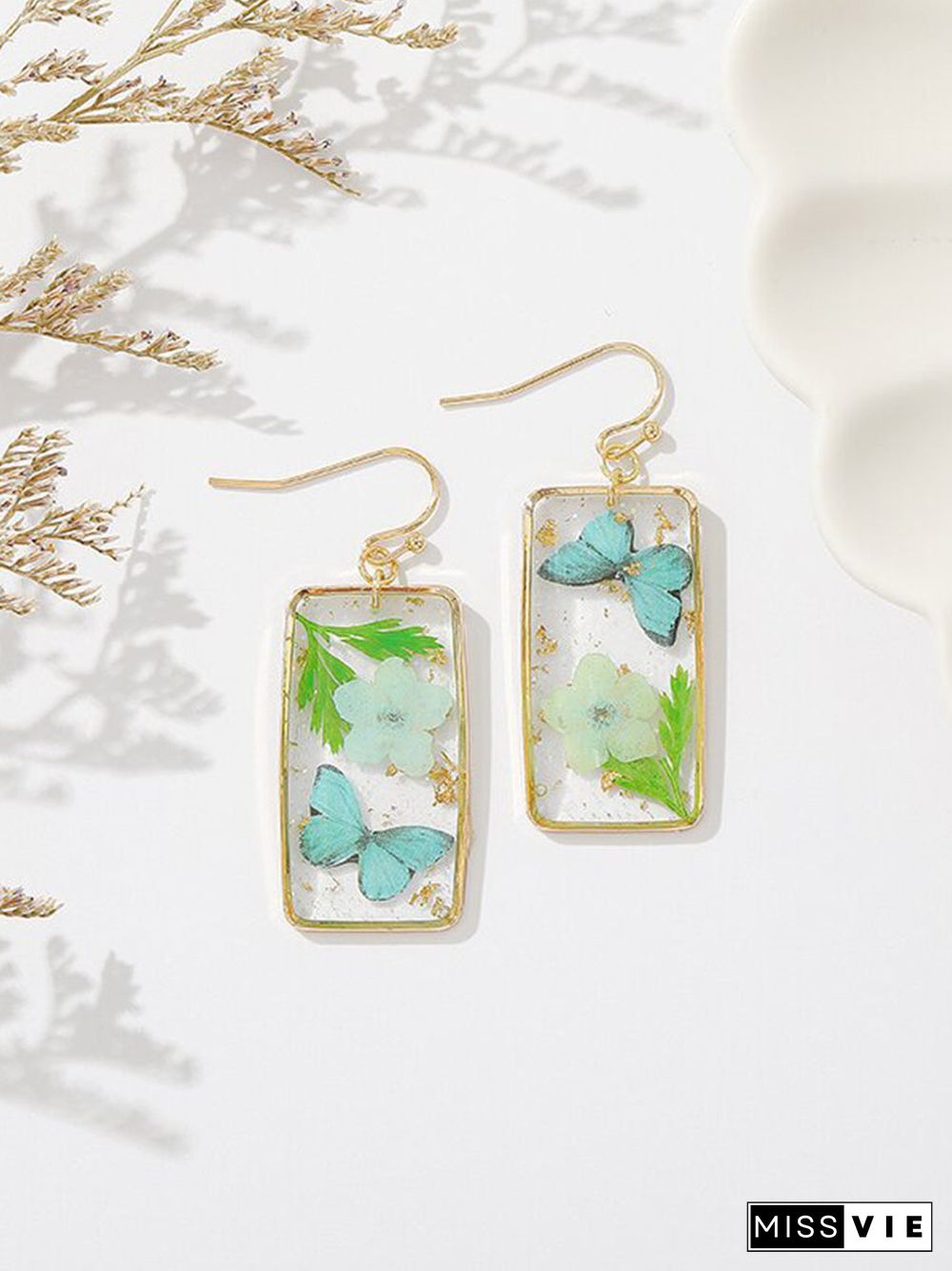 Butterfly Forget-Me-Not Rectangular Earrings