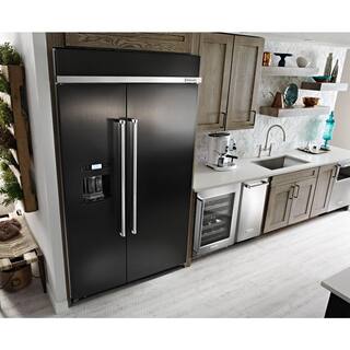 KitchenAid 29.5 cu. ft. Built-In Side by Side Refrigerator in PrintShield Black Stainless KBSD608EBS