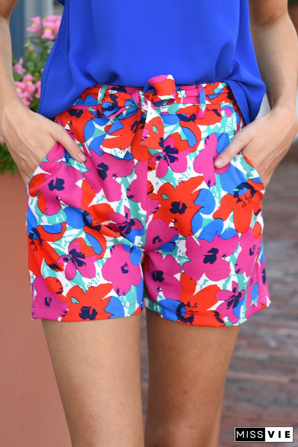 Floral Print Belted Shorts