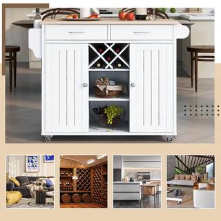 Nestfair White Kitchen Island with 2-Storage Cabinets and 4-Locking Wheels LKK294554K