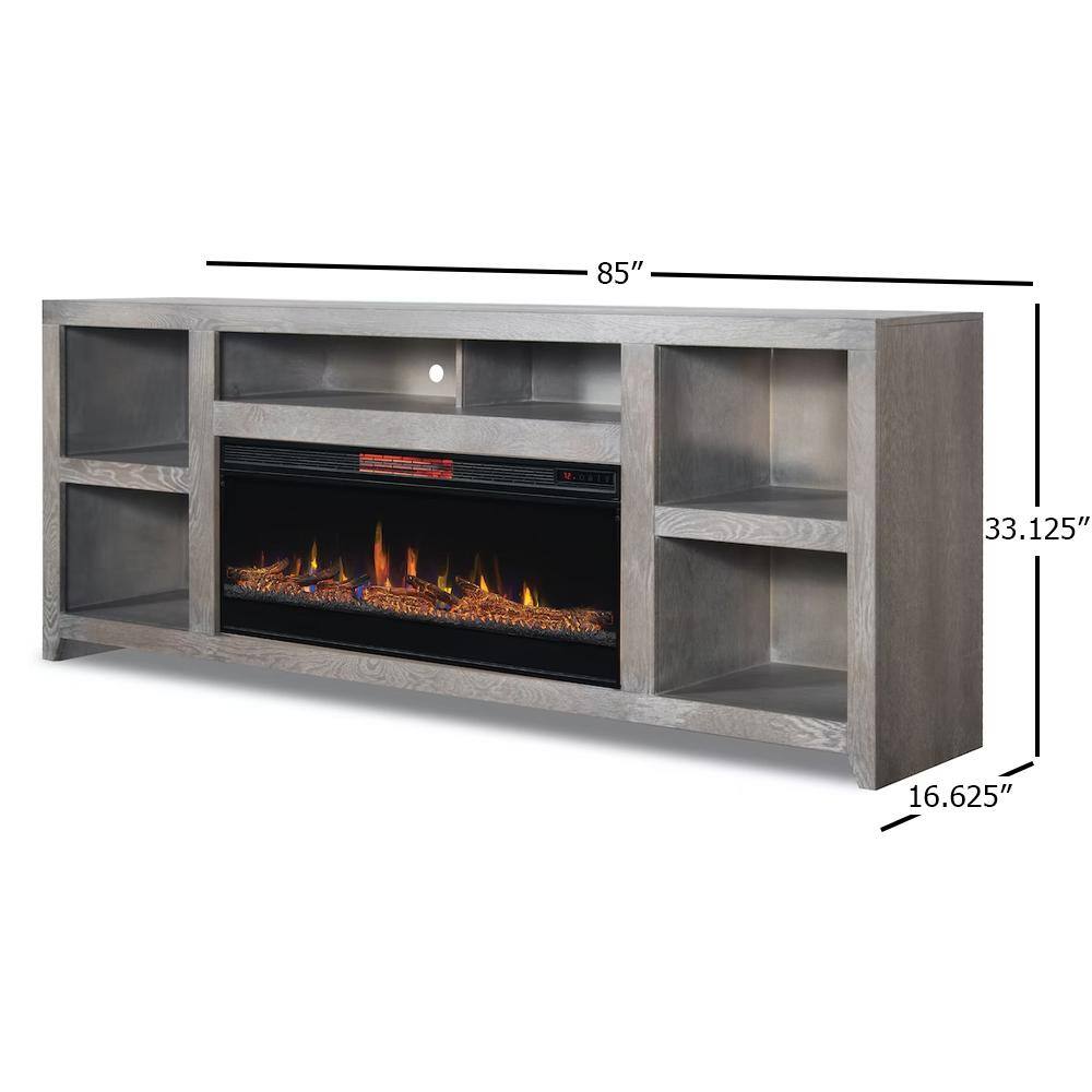 Bridgevine Home 85 in. Fully Assembled Driftwood TV Stand with Electric Fireplace Fits TV's up to 85 in. DW5410.DFW