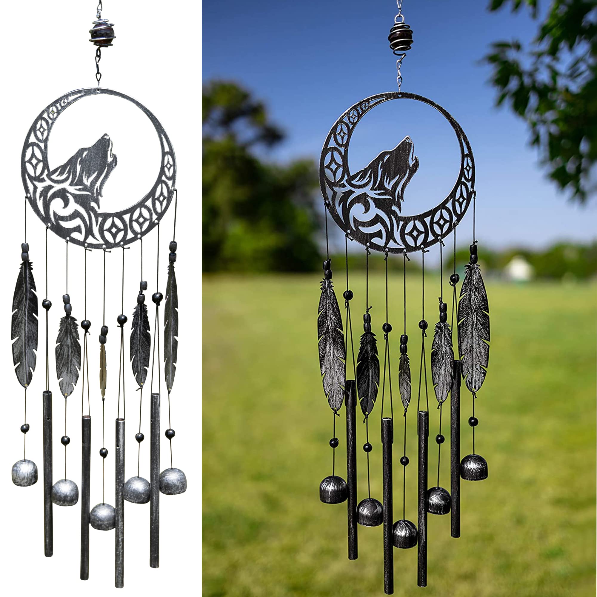 Dawhud Direct | Vp Home Tribal Wolf Dreamcatcher Outdoor Garden Decor Wind Chime