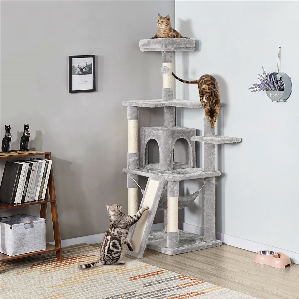 Easyfashion 60.5-inch Cat Tree Cat Tower With Condo， Light Gray