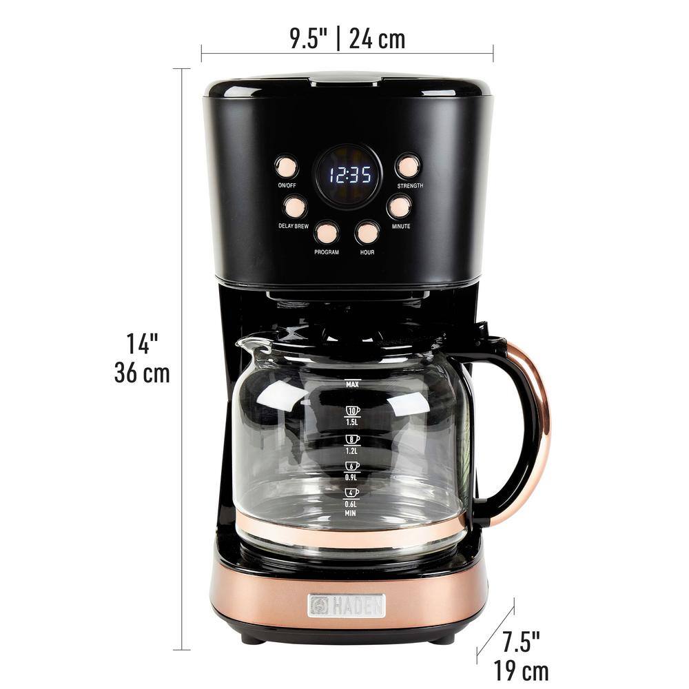 HADEN 12- Cup BlackCopper Retro Style Drip Coffee Maker with Strength Control and Timer 75075