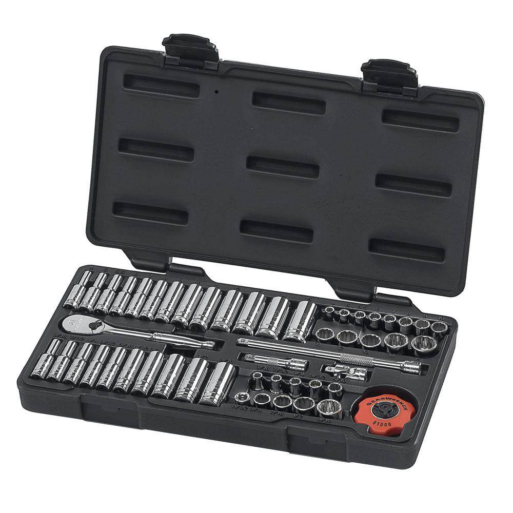 GEARWRENCH 14 in. Drive 12-Point SAEMetric 90-Tooth Ratchet and Socket Mechanics Tool Set (51-Piece) 80301