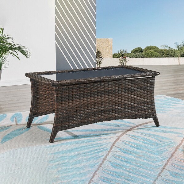 Outdoor Wicker Coffee Table Glass Top Rattan Table