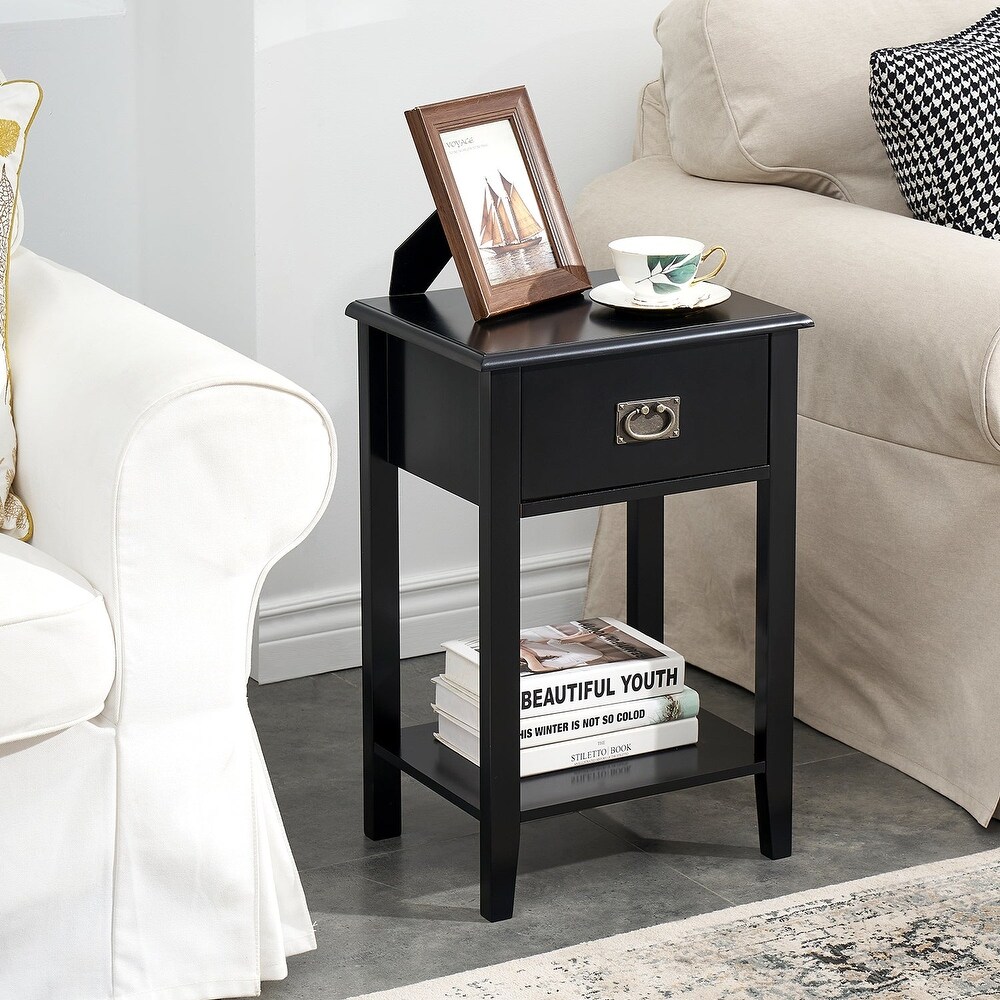 VECELO Wood 2 set Nightstands with 1 Drawer  Black Nightstand with Drawer