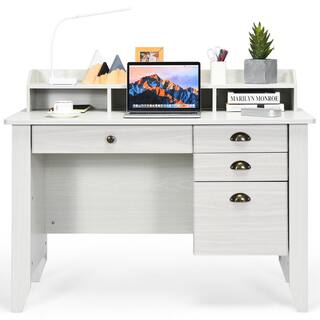 Costway 48 in. Rectangular White Wood 4-Drawer Computer Desk PC Laptop Writing Table Workstation Student Study Furniture White HW65851WH