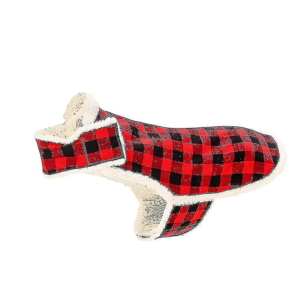 Bjxy Dog Cat Pet Clothes Autumn And Winter Clothes Winter Warm Horns Buckle Dog Clothes (code S Red And Black Grid)