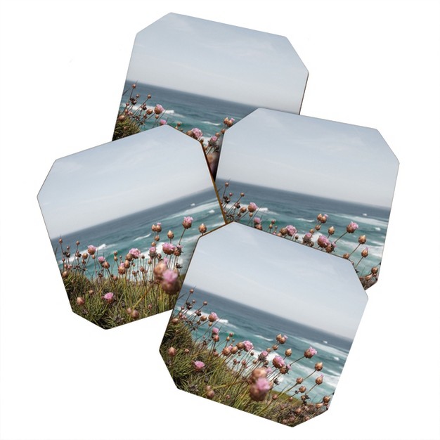 Henrike Schenk Travel Photography Pink Flowers By The Ocean Coaster Set Deny Designs