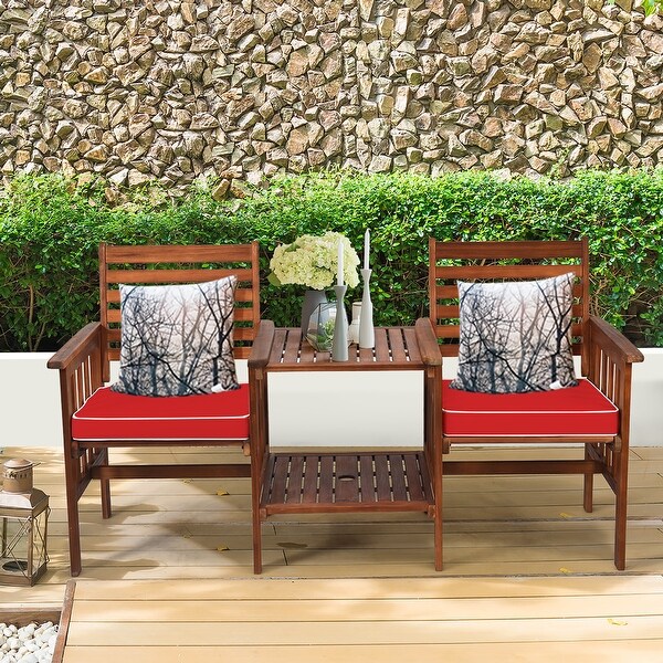 Costway Patio Loveseat Conversation Set Acacia Wood Chair Coffee Table