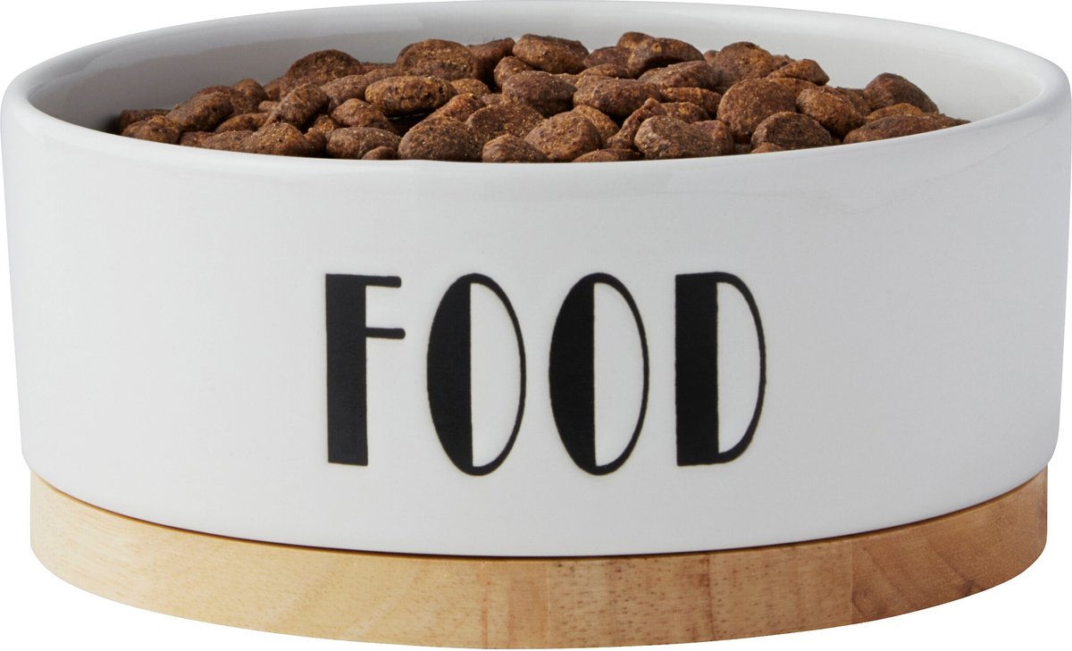 Frisco Ceramic Food Dog and Cat Bowl with Wood Base